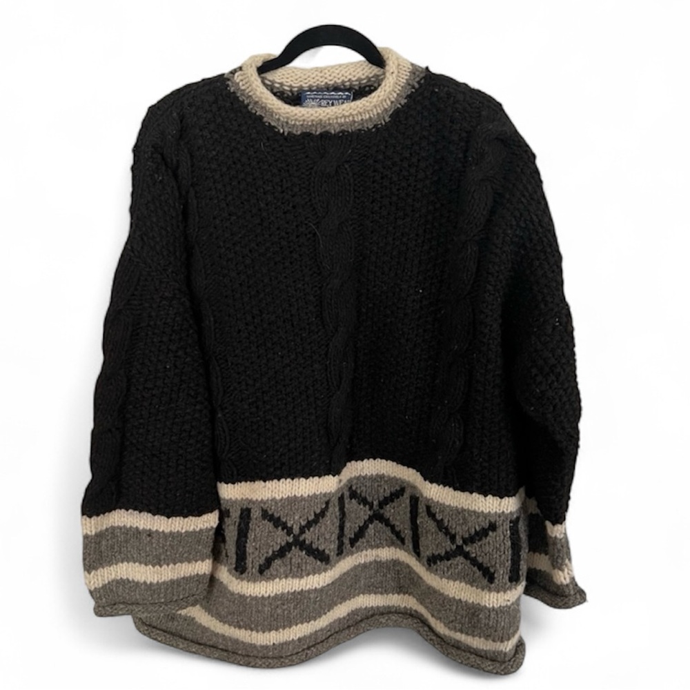 Rey Wear 100% Wool Knit Sweater Handmade Heavy Made in Ecuador Large Ski Vintage